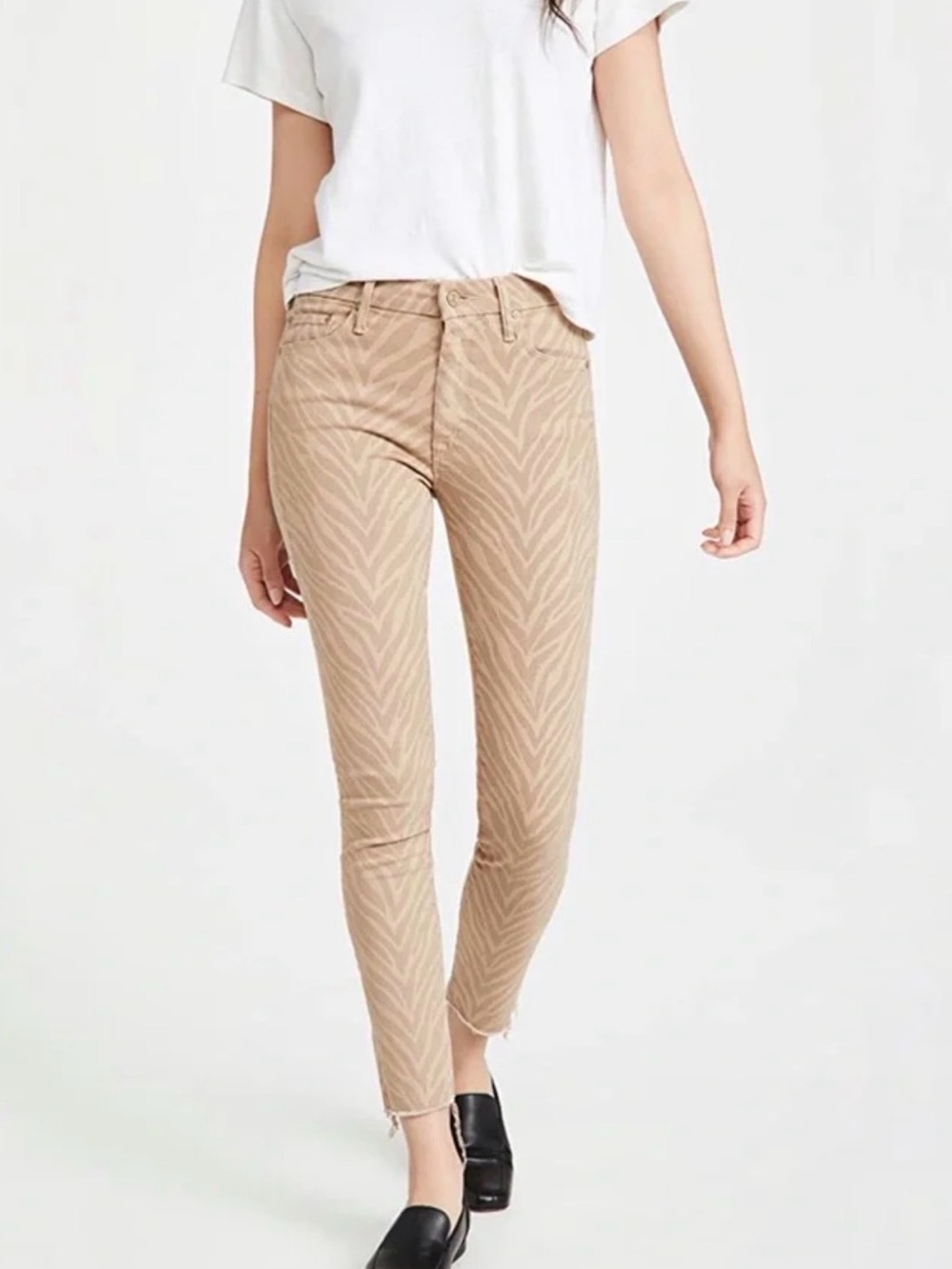 MOTHER Jeans The Looker Ankle Fray Sz 26 Zebra-Print Ankle Skinny Sweet Stripes